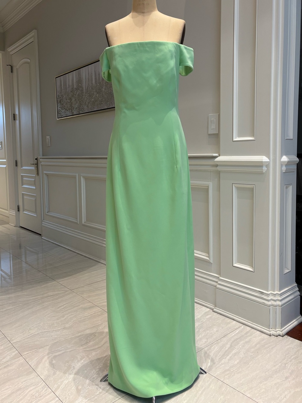 Oscar de la Renta Strapless Mint Green crepe deshin Evening Gown